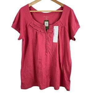 Eddie Bauer Short Sleeve Top Shirt Half Button Ruffle Trim Women Size XXL NEW